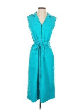 Sleeveless Maria Pinto Teal Zip-Belt Midi Dress